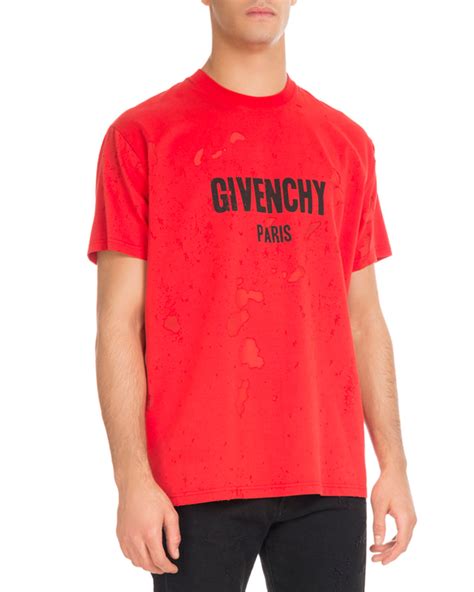 givenchy distressed tee red|Givenchy t shirt.